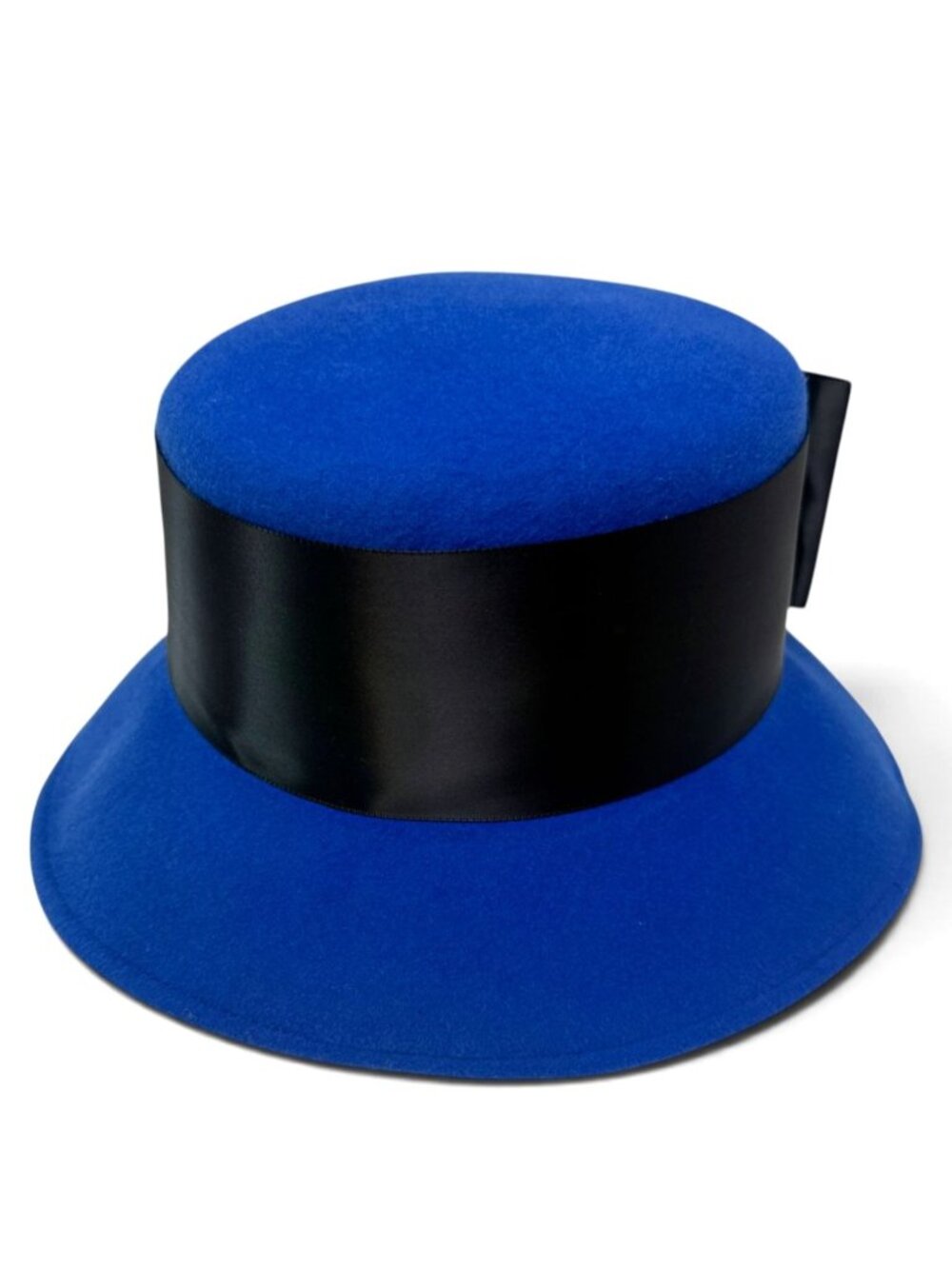 BOLLMAN Formal Hat Medium Royal Blue Wool Felt Satin Bow Vintage Cloche Derby